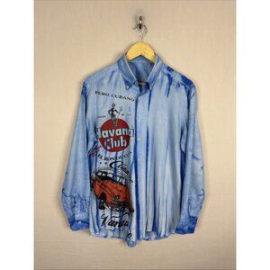 Vintage Havana Club Cuba Graphic Button Shirt Mens L Tie Dye Car Print